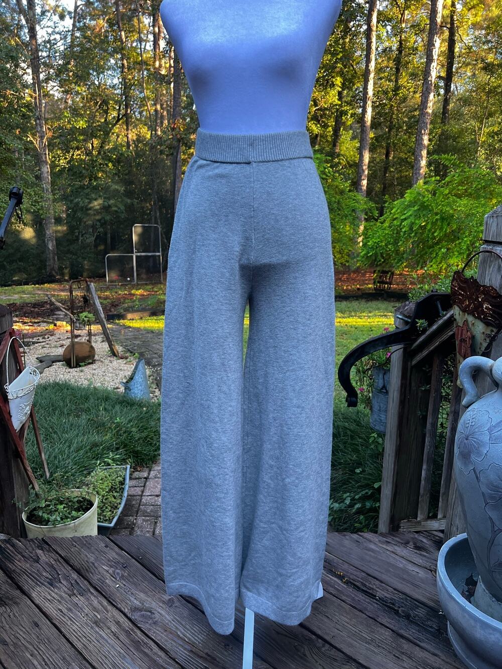 Sincerely Jules Gray Sweater Knit Wide Leg Pants M Foldover Waist Cozy Lounge